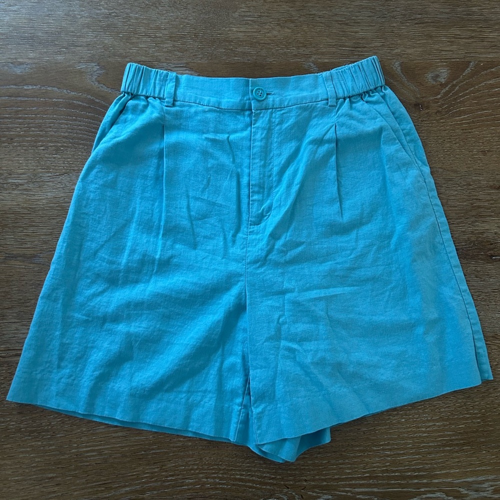 Open Edit Blue Linen Blend Bermuda Shorts